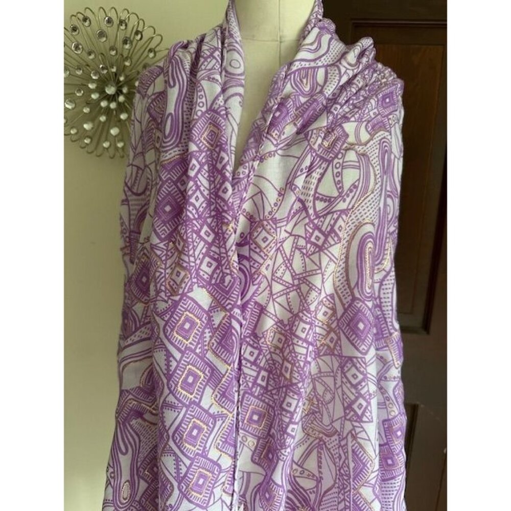 NWOT Charming Charlie wrap sari coverup shawl purple with gold stitching - Picture 5 of 6